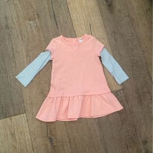 Old navy little girls dress. 3T, coral color with gray and white long sleeves.